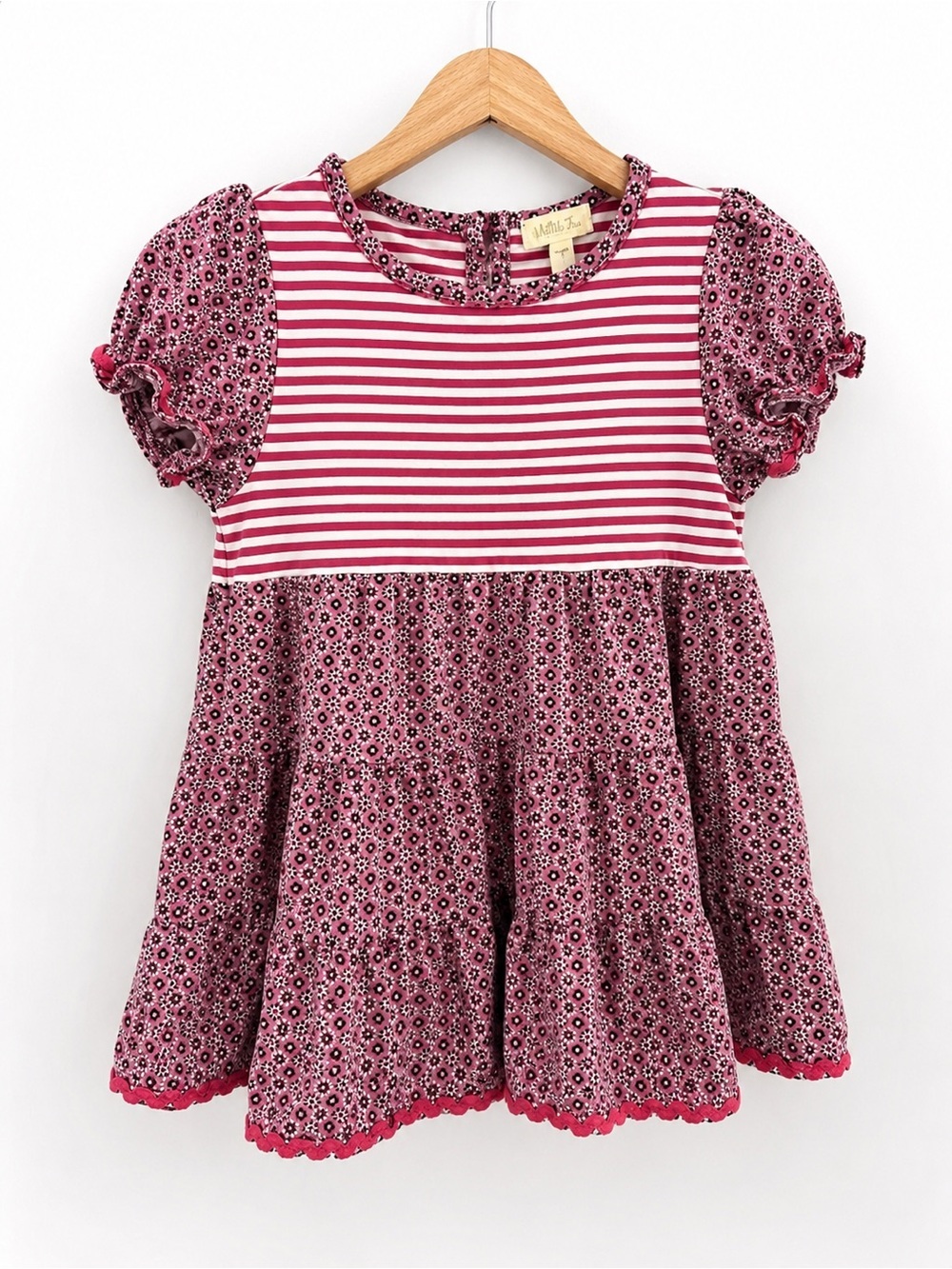 Matilda Jane Pink Stripe Floral Tiered Tunic Dress Girls Size 4 Friends Forever